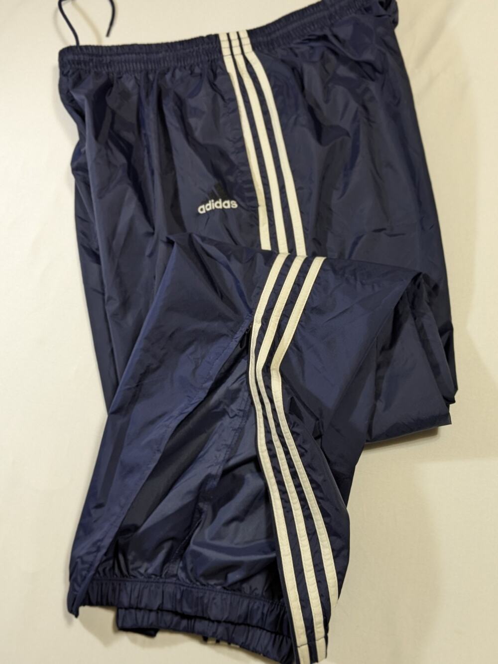 Adidas Vintage Navy Blue Windbreaker Track Pants Mens XXL 3 Stripe Jog 90s Y2k